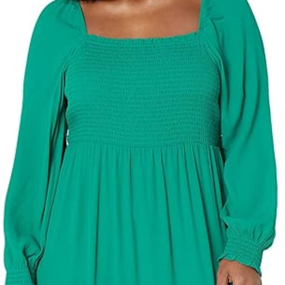 NWT The Drop Karl Long-Sleeve Smocked Bodice Midi Dress